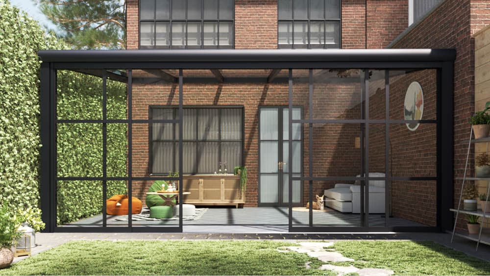 Gumax® Porte coulissante en verre à aspect acier