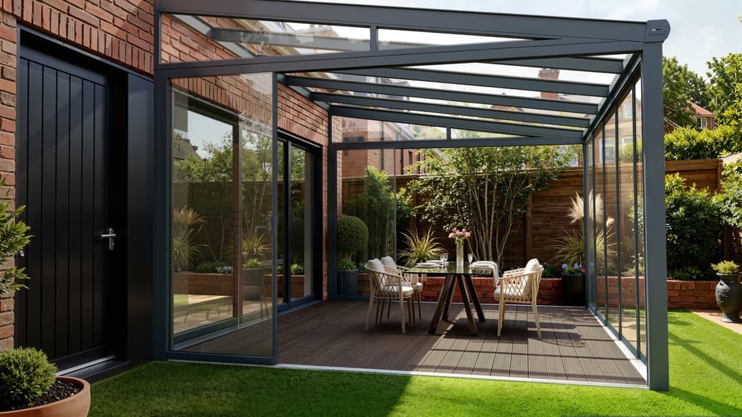 Terrasse en bambou dans la largeur sous un abri