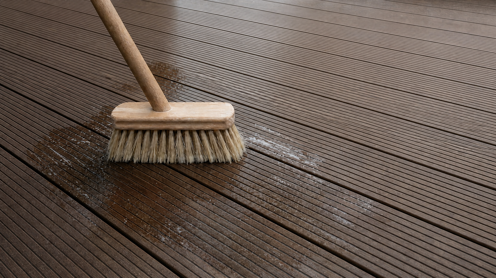 Nettoyer une terrasse en bambou à l'aide d'une brosse